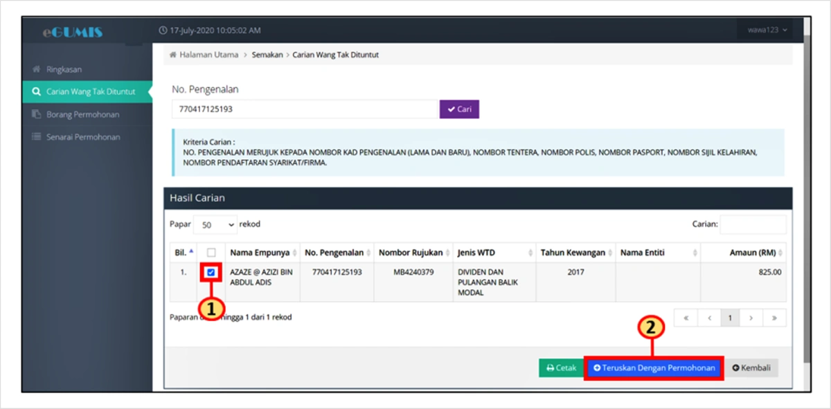 senarai wang tak dituntut