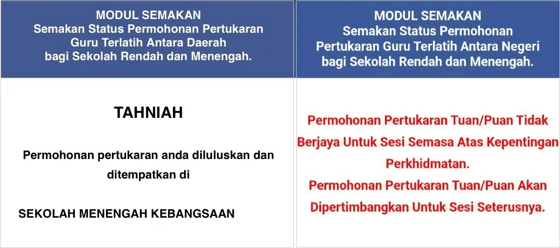 keputusan egtukar berjaya tidak berjaya