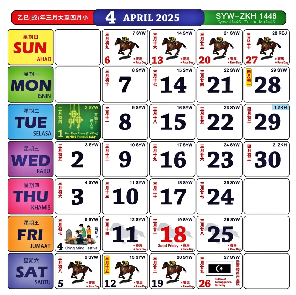kalendar kuda bulan april 2025