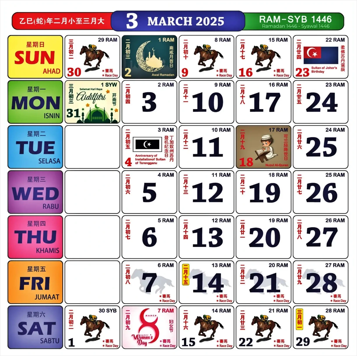 kalendar kuda bulan march 2025