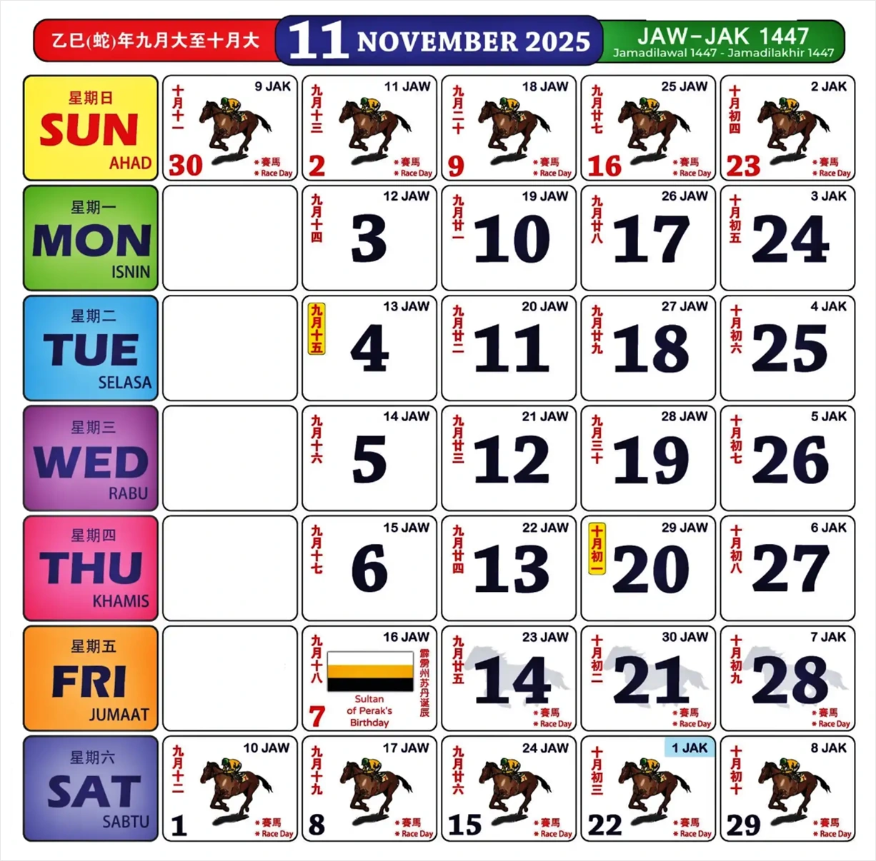 kalendar kuda november 2025