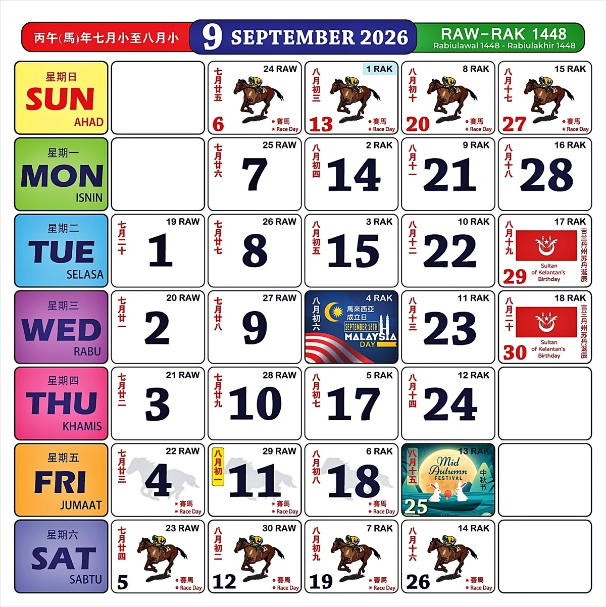 kalender kuda 2026 september