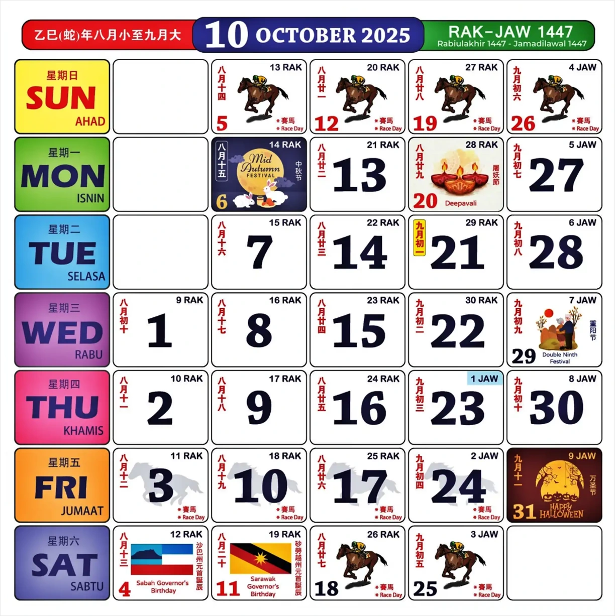 kalender kuda october 2025