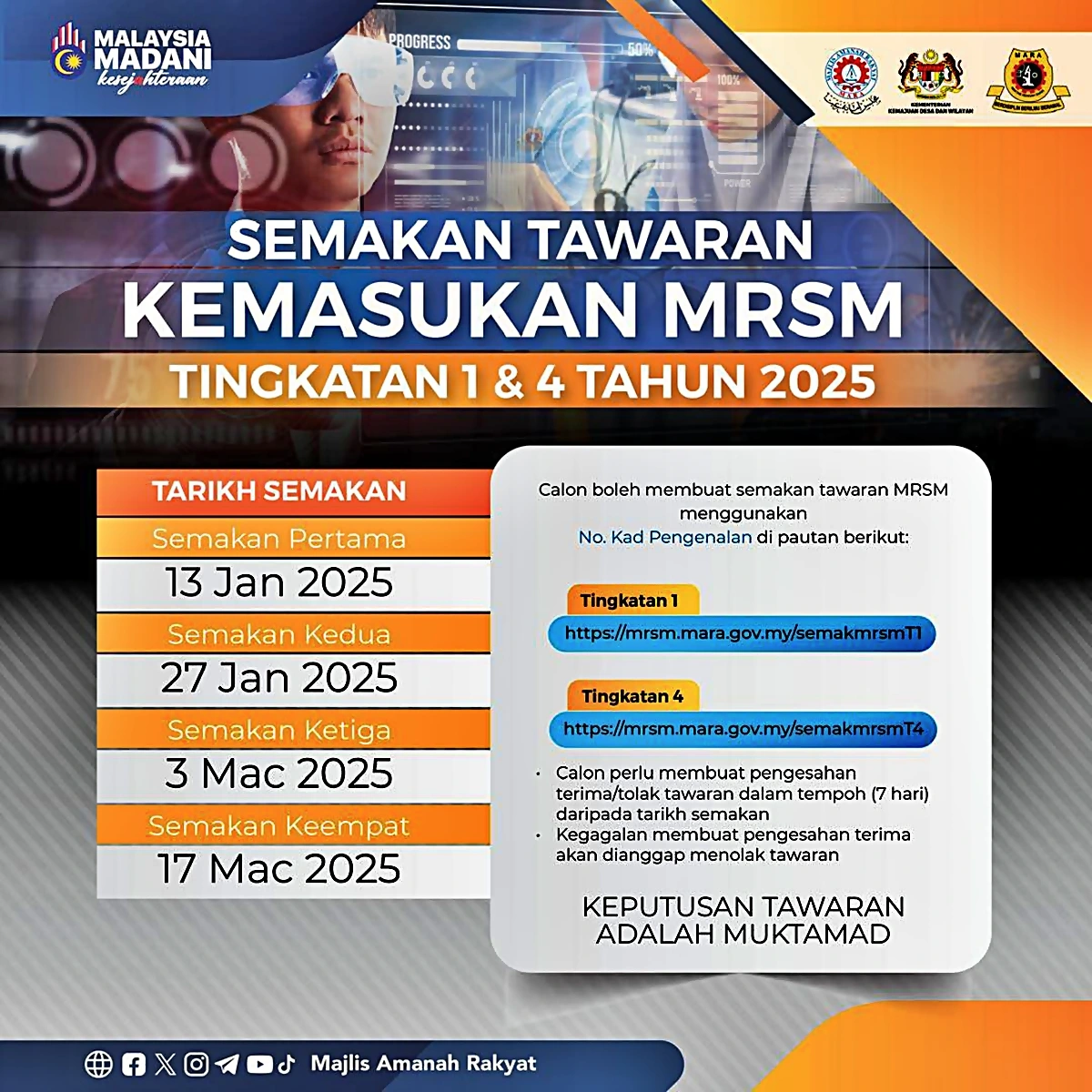 tarikh buat semakan mrsm 2025