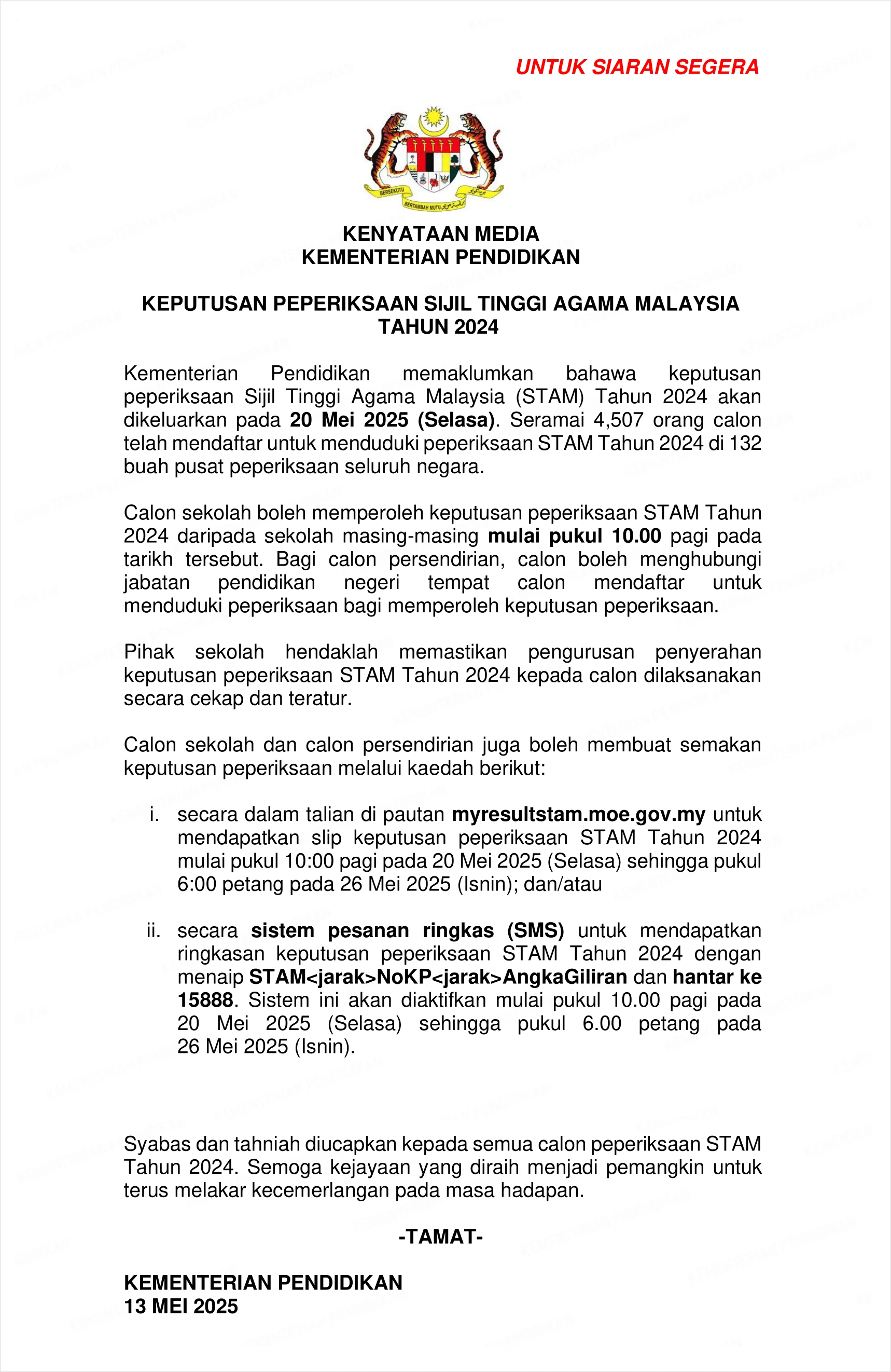 kenyataan media result stam 2024