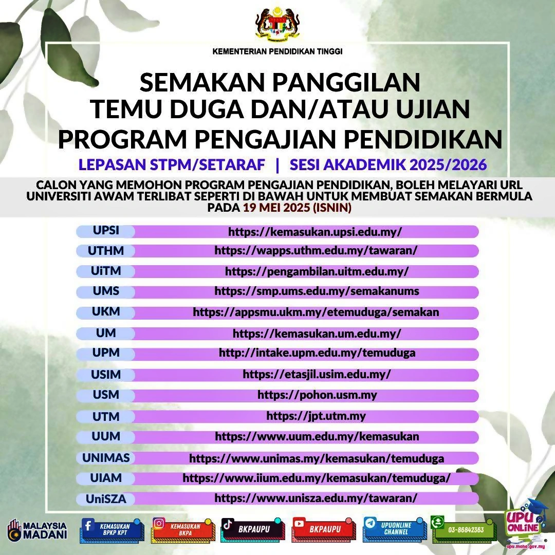 panggilan temuduga upu online 2025 stpm