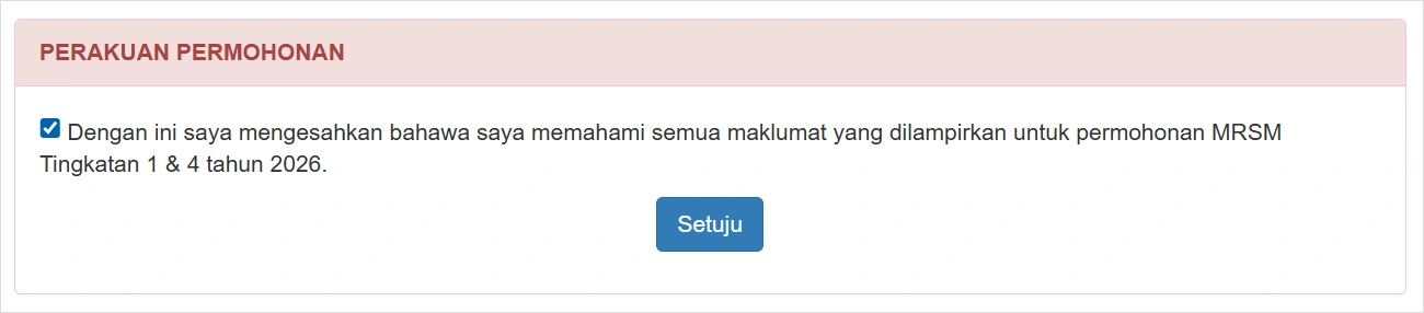 perakuan permohonan mrsm