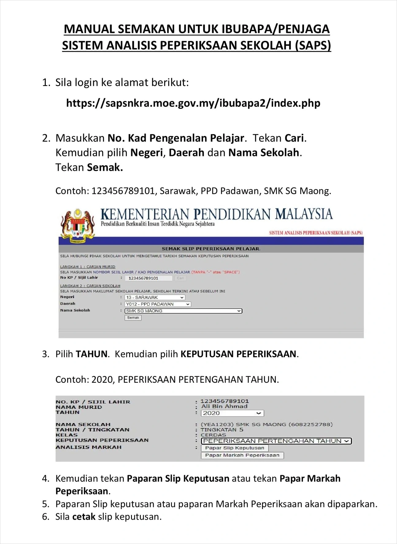 tutorial semakan saps ibu bapa