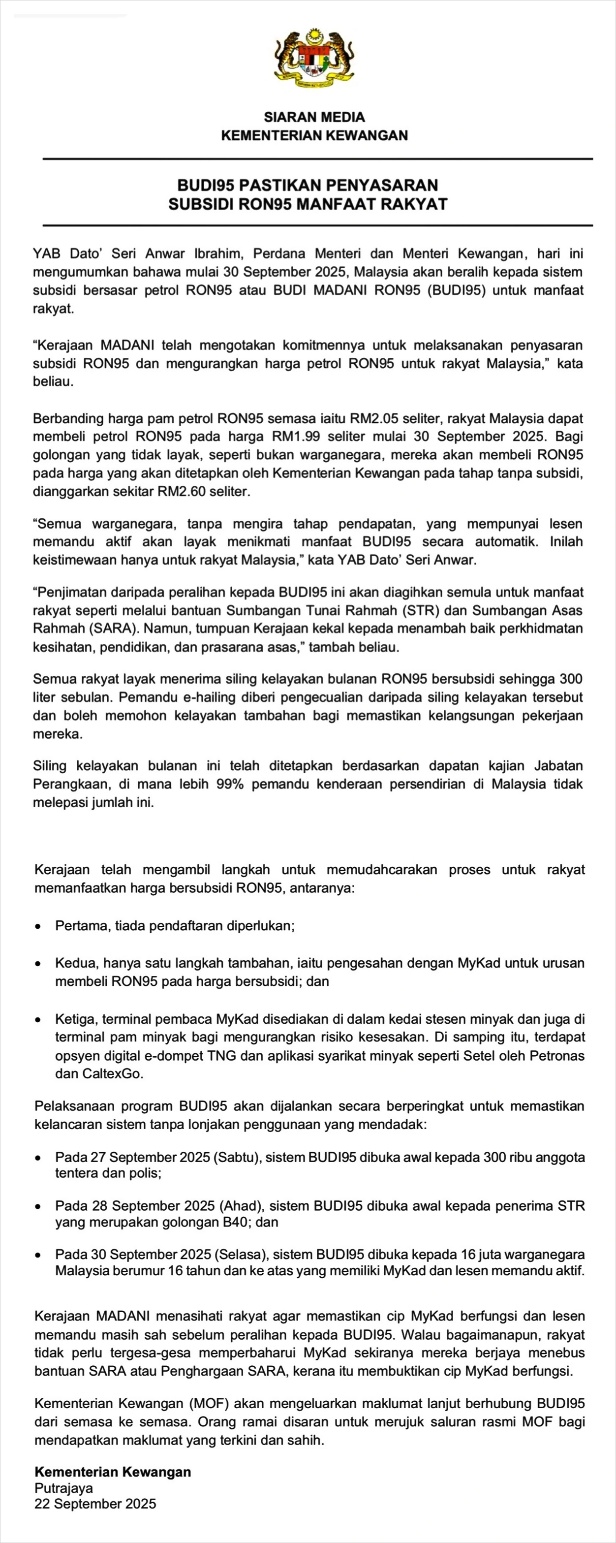 berita rasmi budi95 subsidi petrol