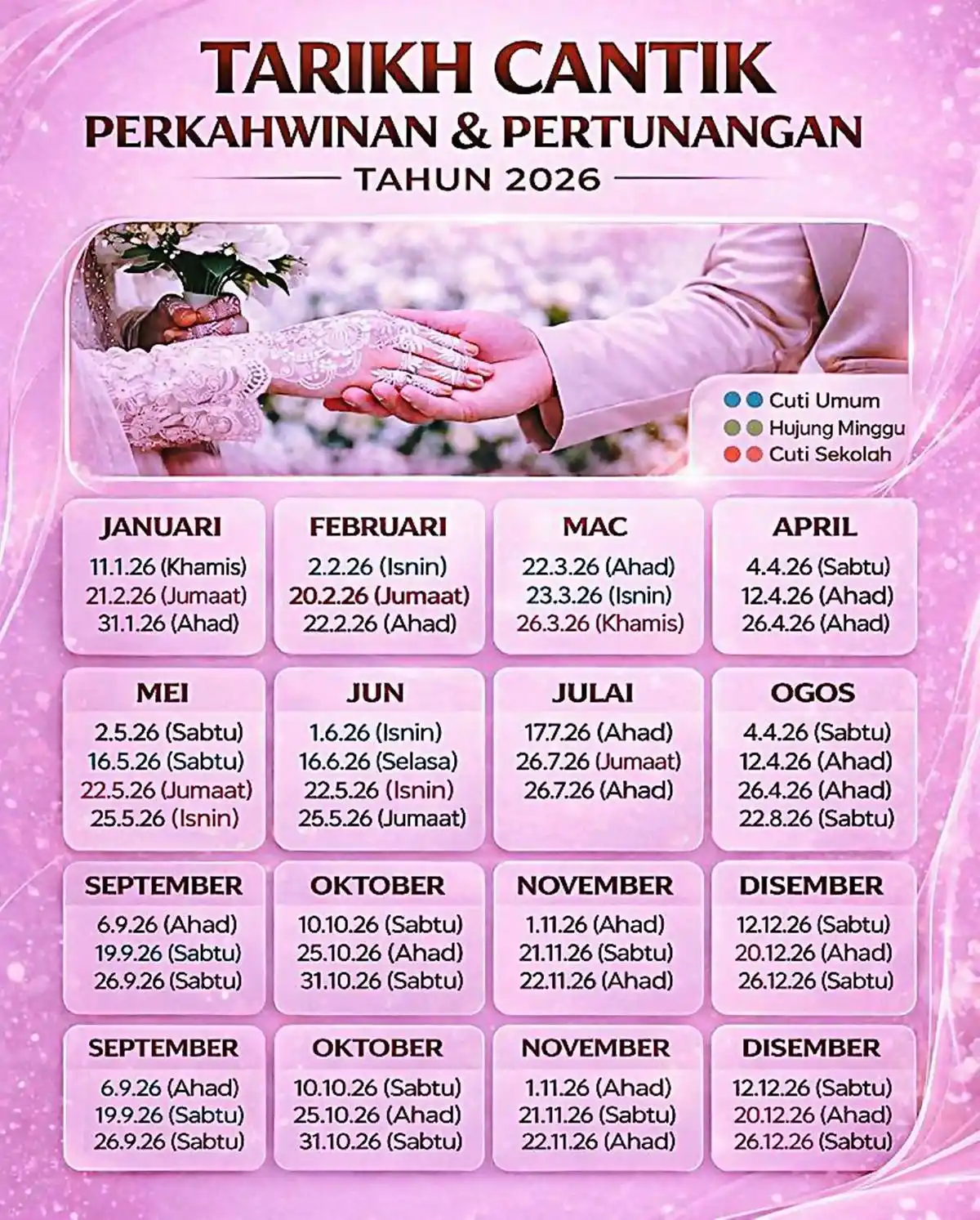 tarikh cantik kahwin tunang nikah 2026