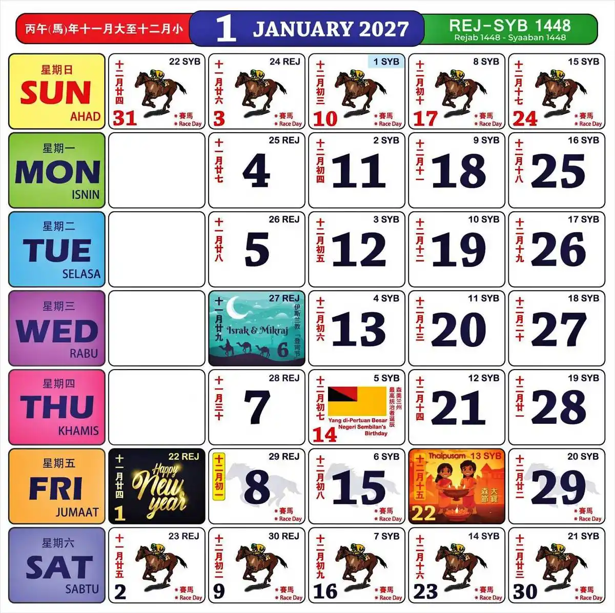 kalendar kuda januari 2027