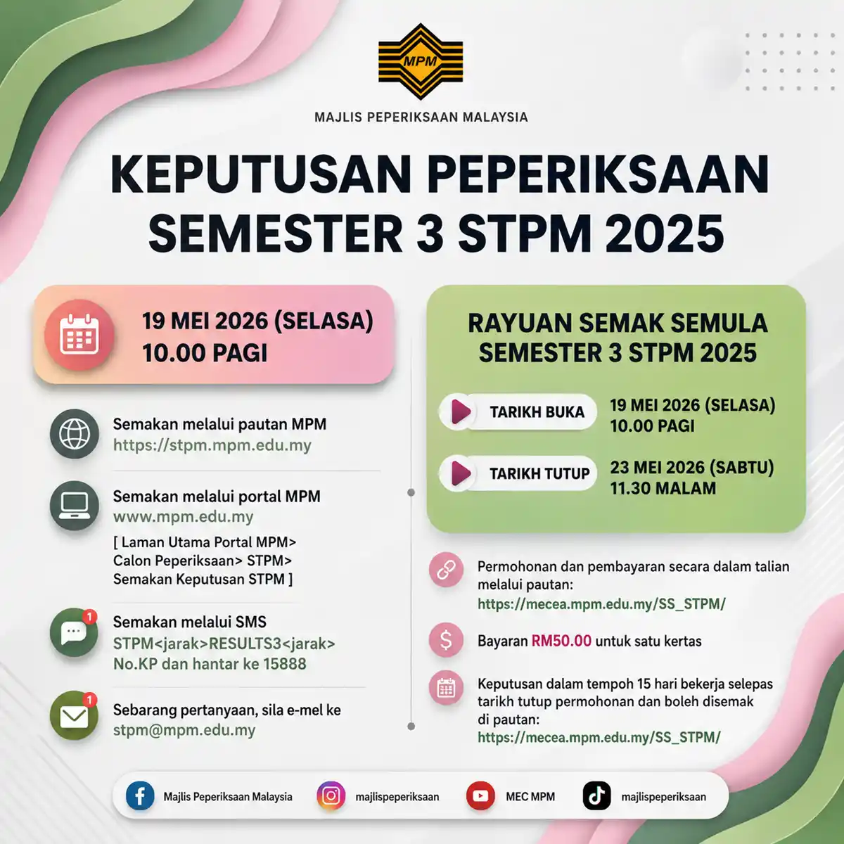 keputusan peperiksaan semester 3 stpm 2025