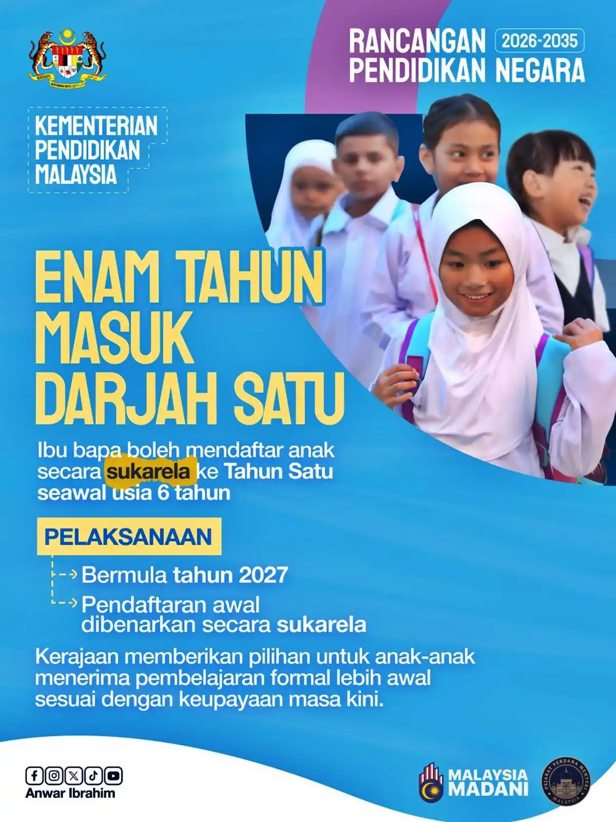 umur 6 tahun darjah 1