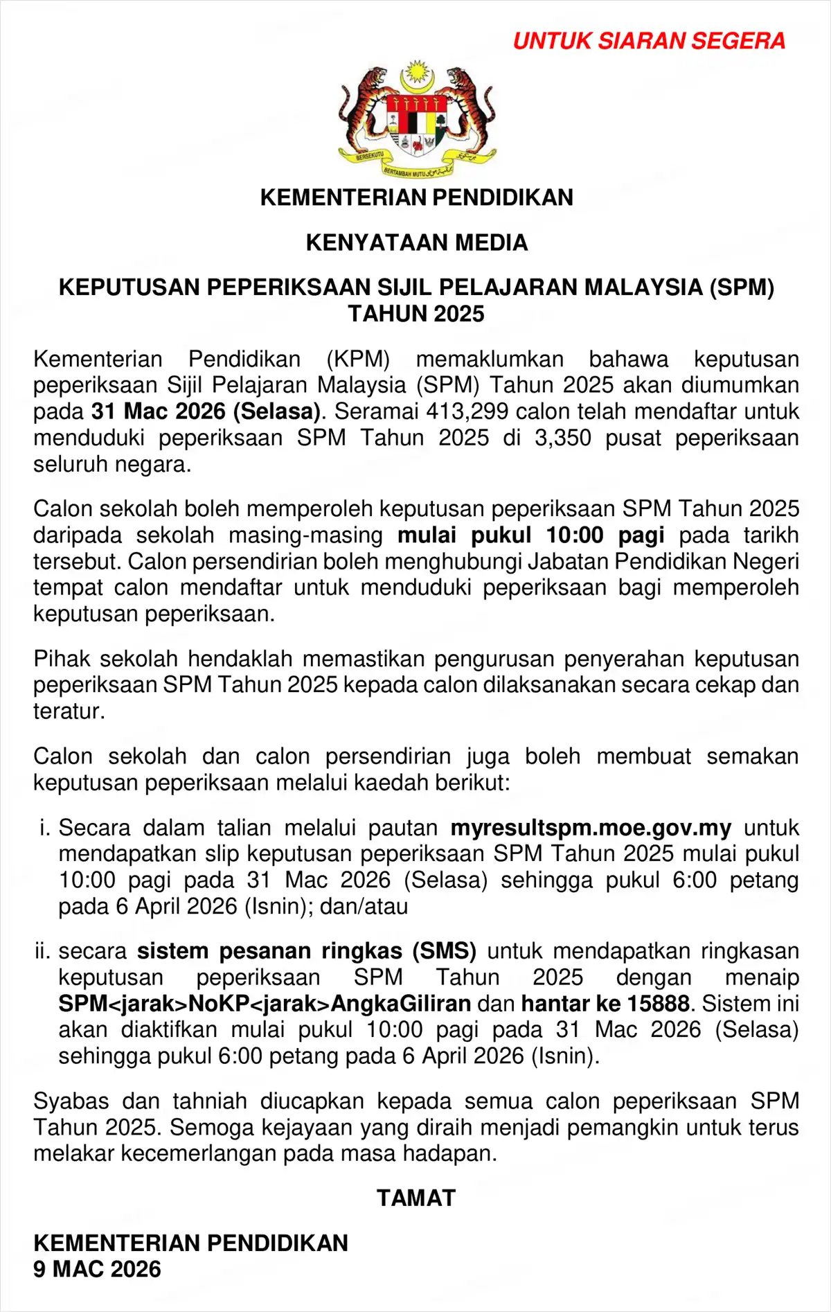 kenyataan media keputusan spm 2026