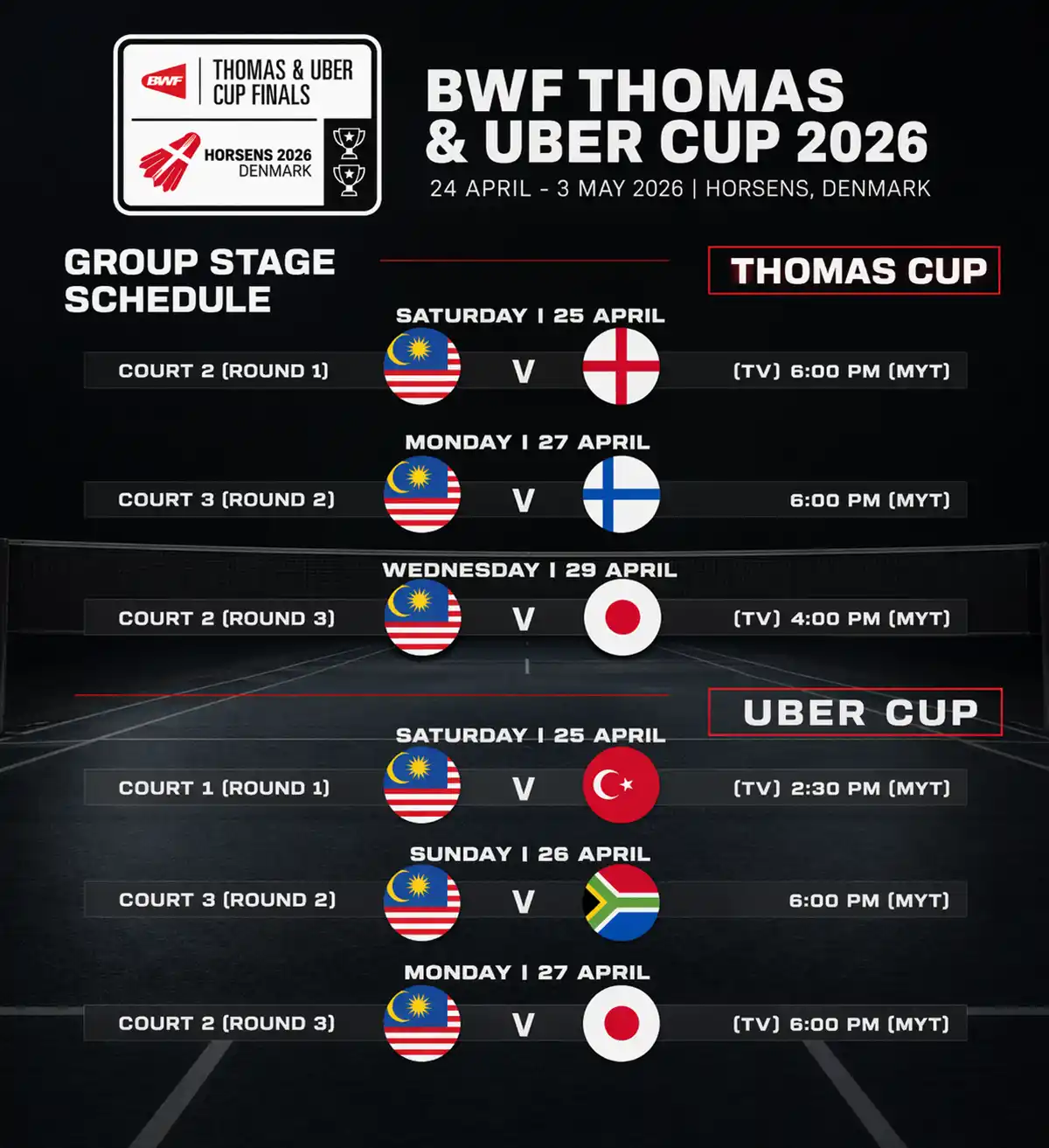 shedule live malaysia thomas cup 2026