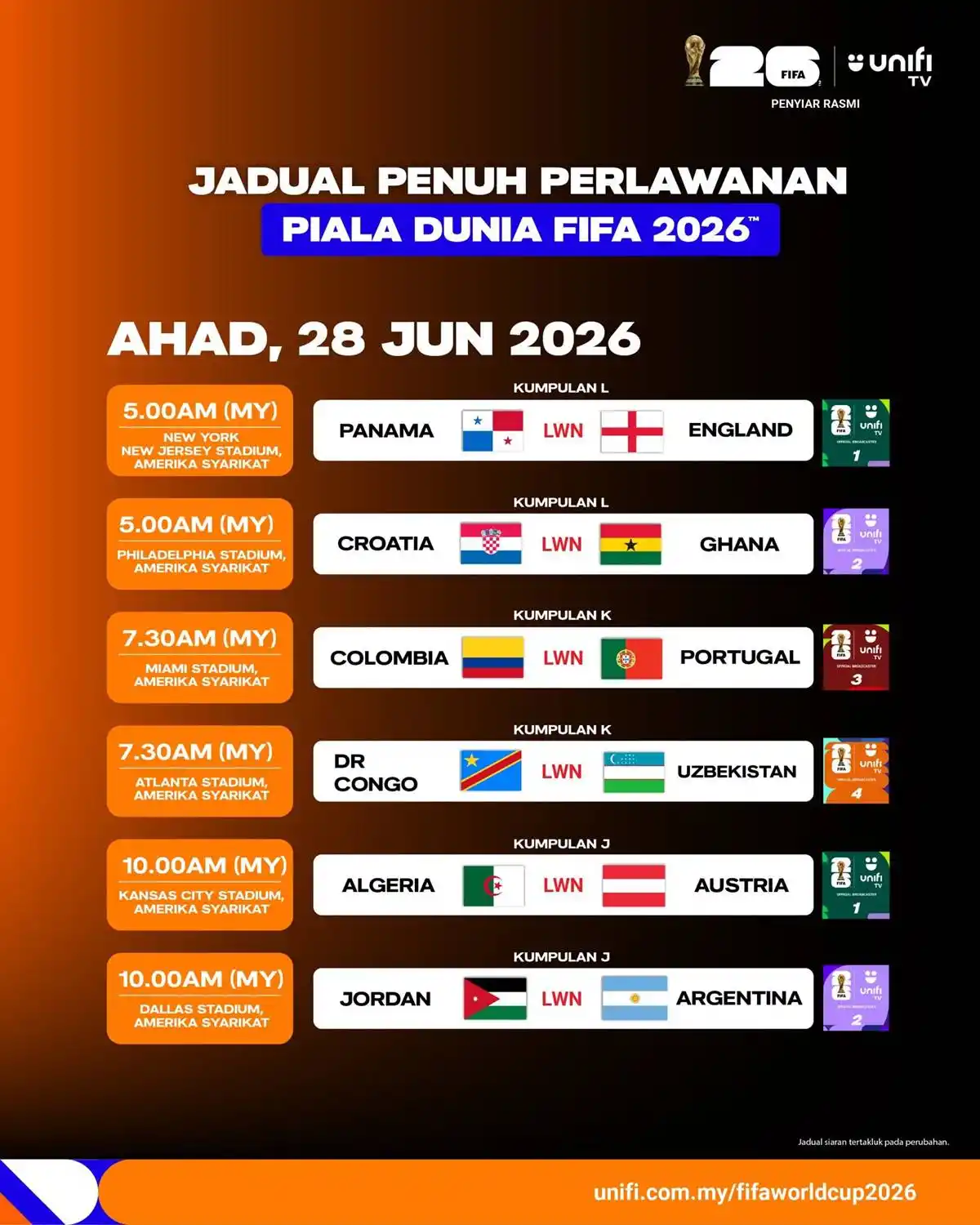 jadual siaran langsung piala dunia 2026 unifi tv 10