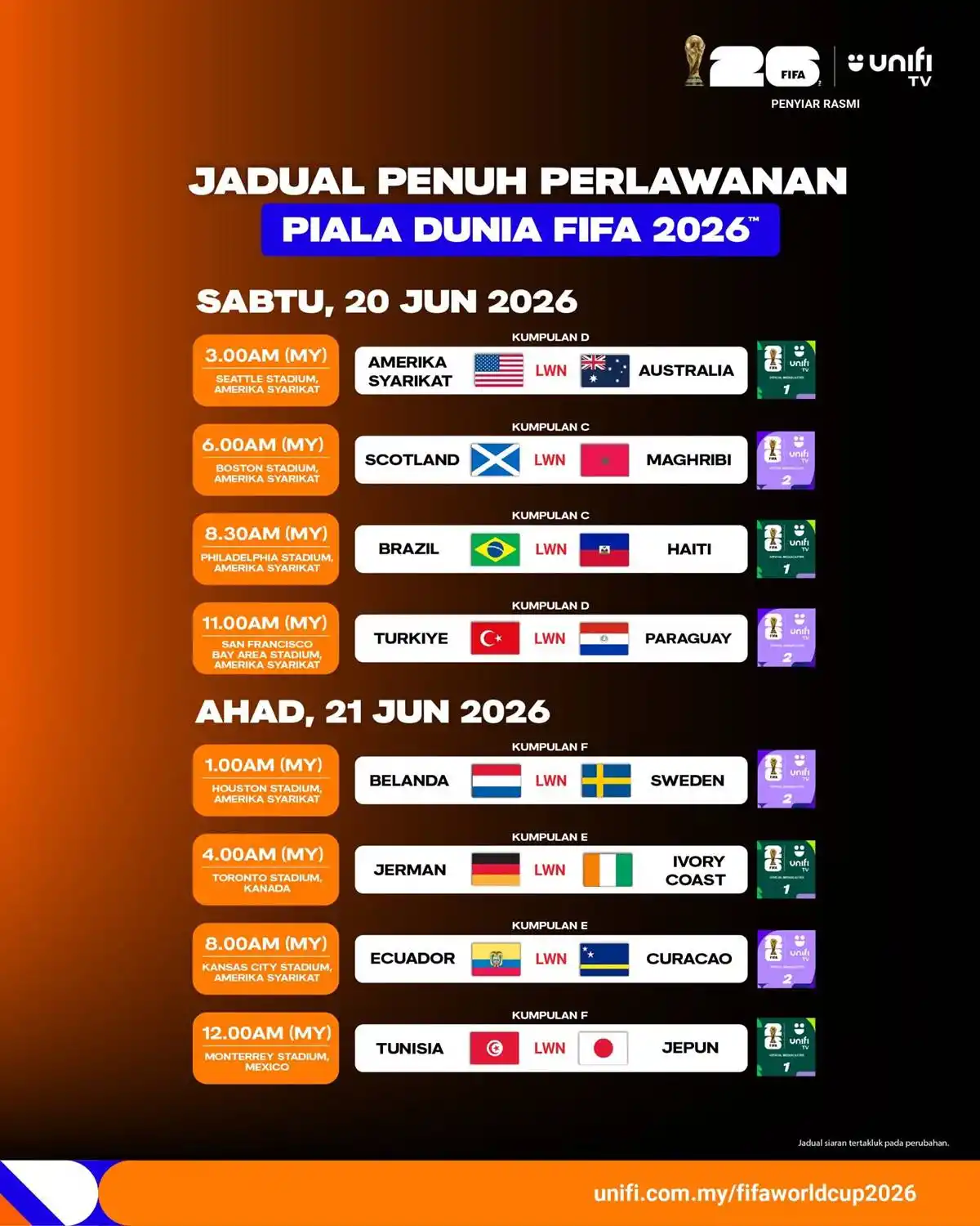 jadual siaran langsung piala dunia 2026 unifi tv 5