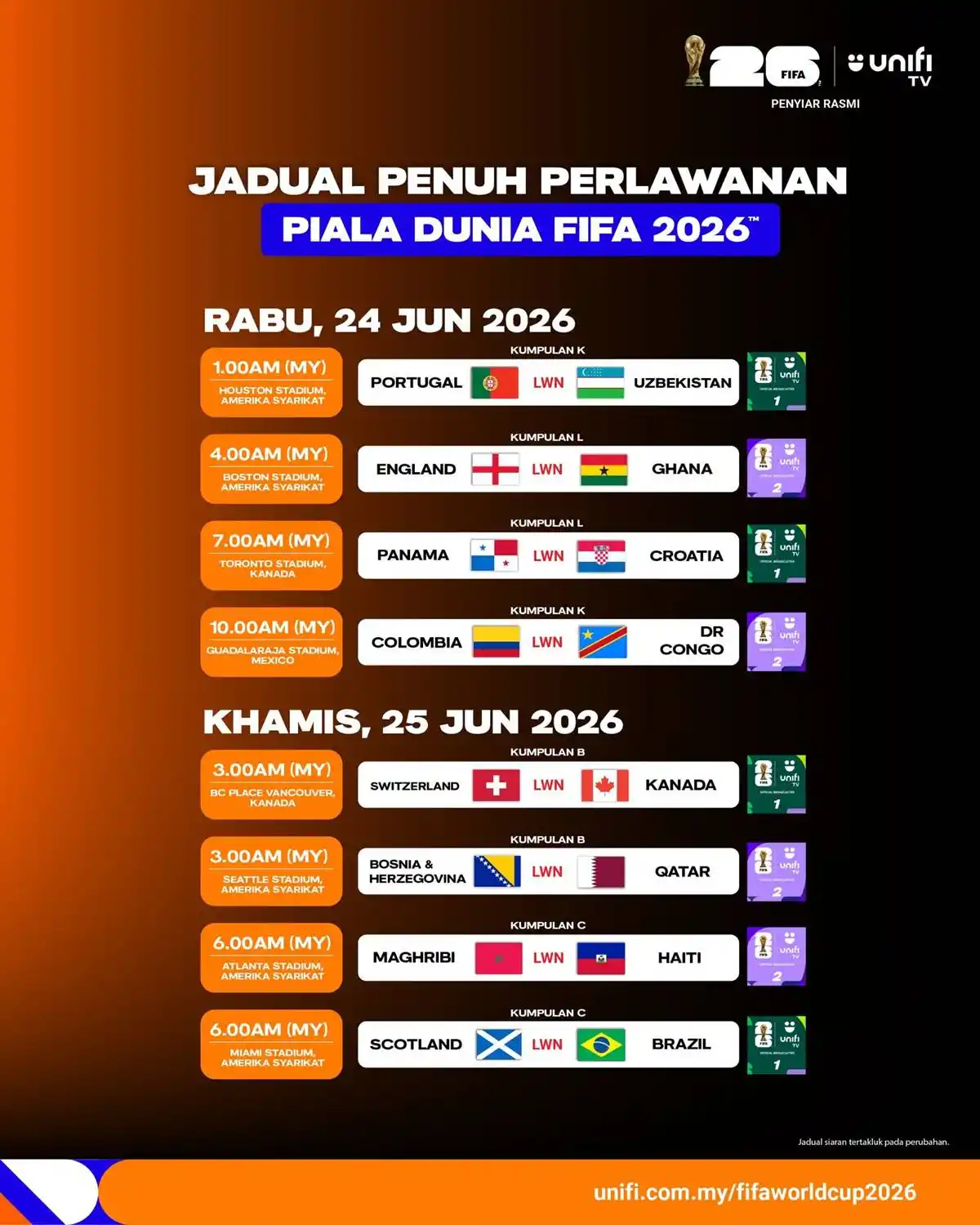 jadual siaran langsung piala dunia 2026 unifi tv 7