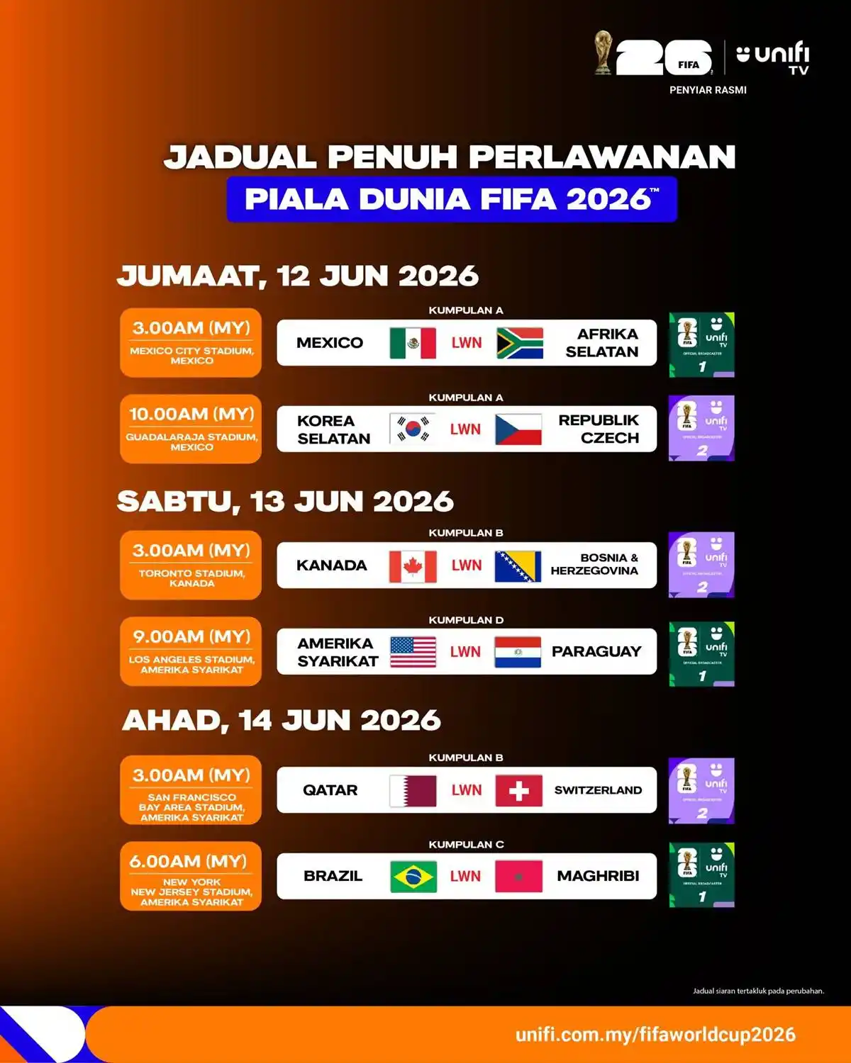 jadual siaran langsung piala dunia 2026 unifi tv 1