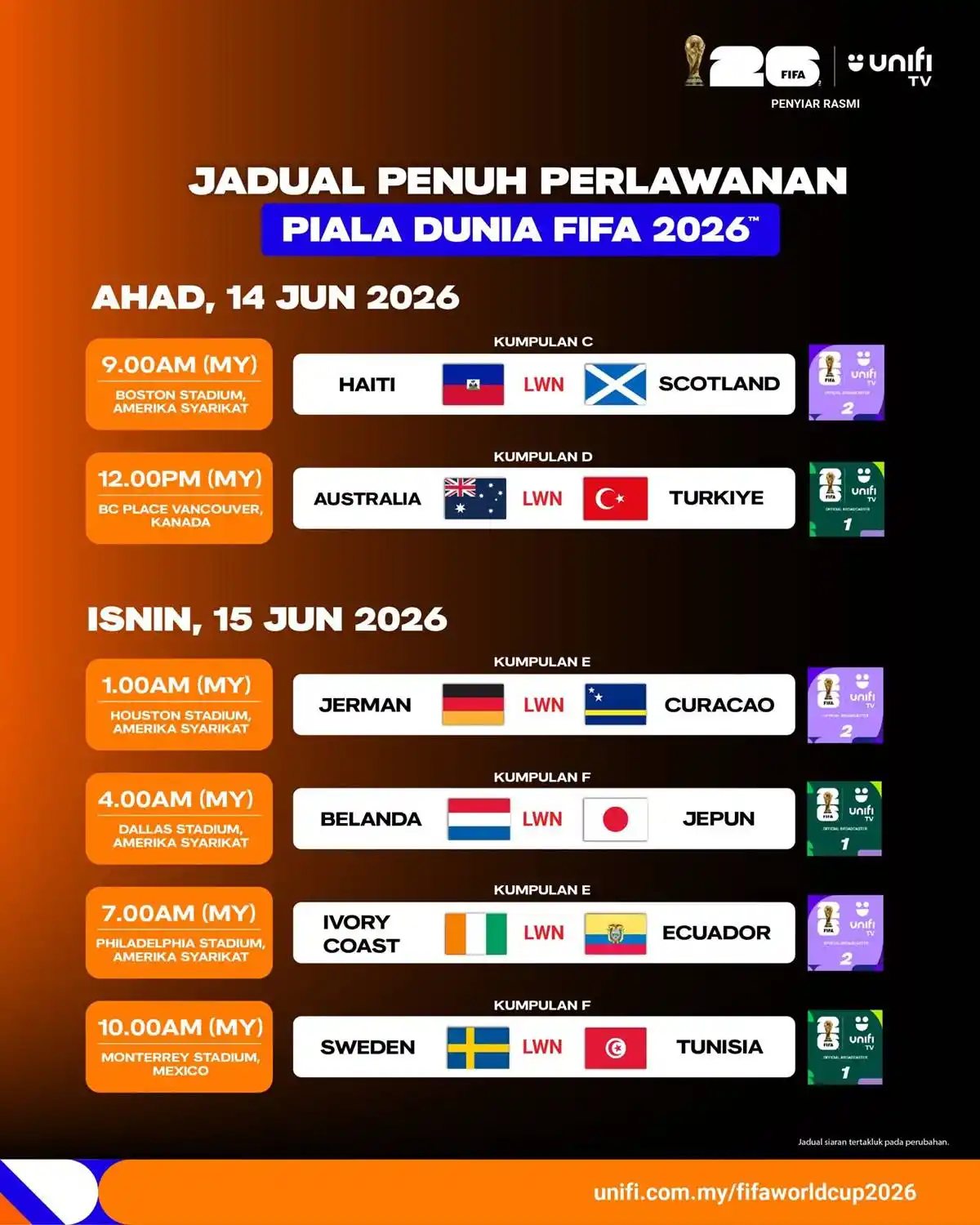 jadual siaran langsung piala dunia 2026 unifi tv 2