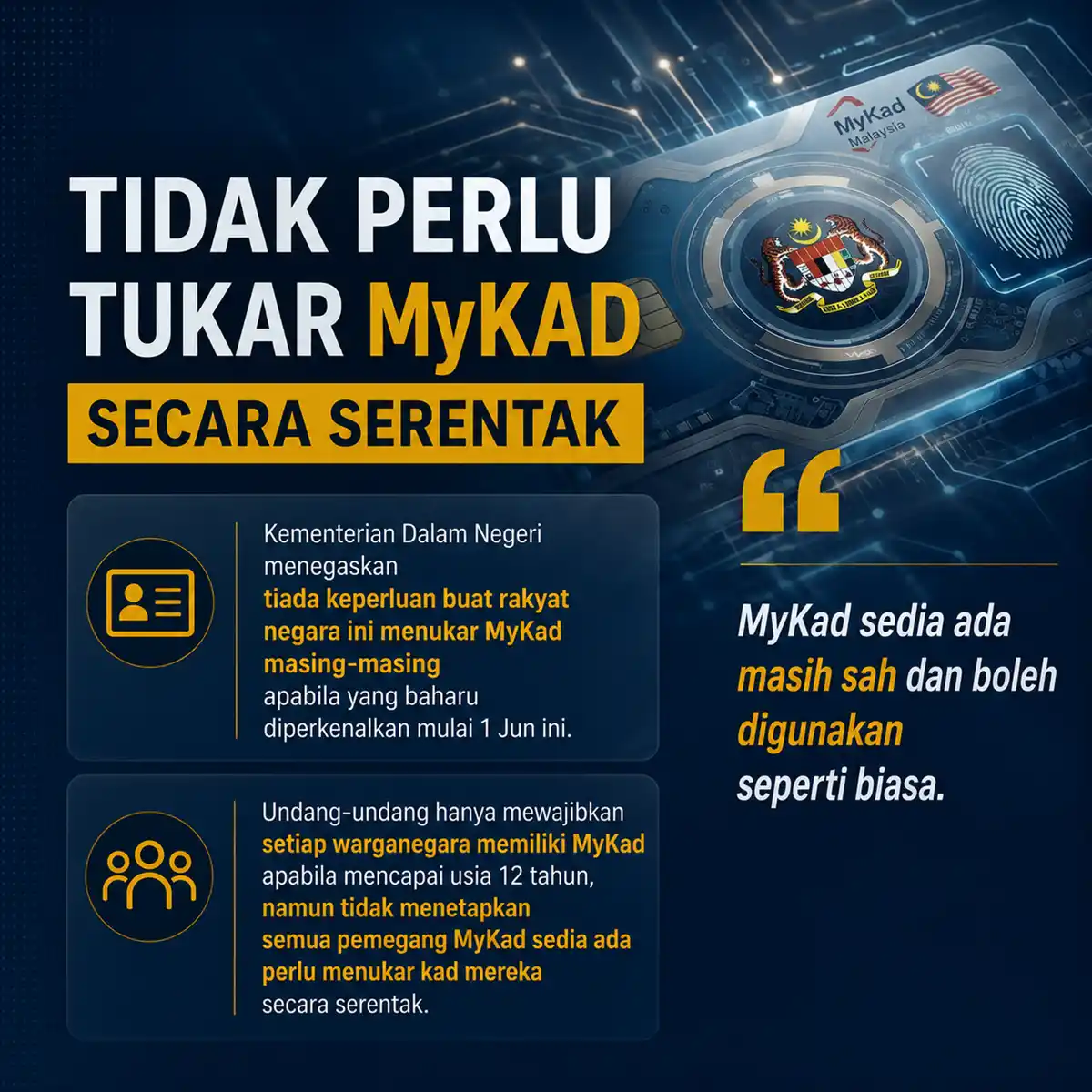 tak perlu tukar mykad baru jika masih baik