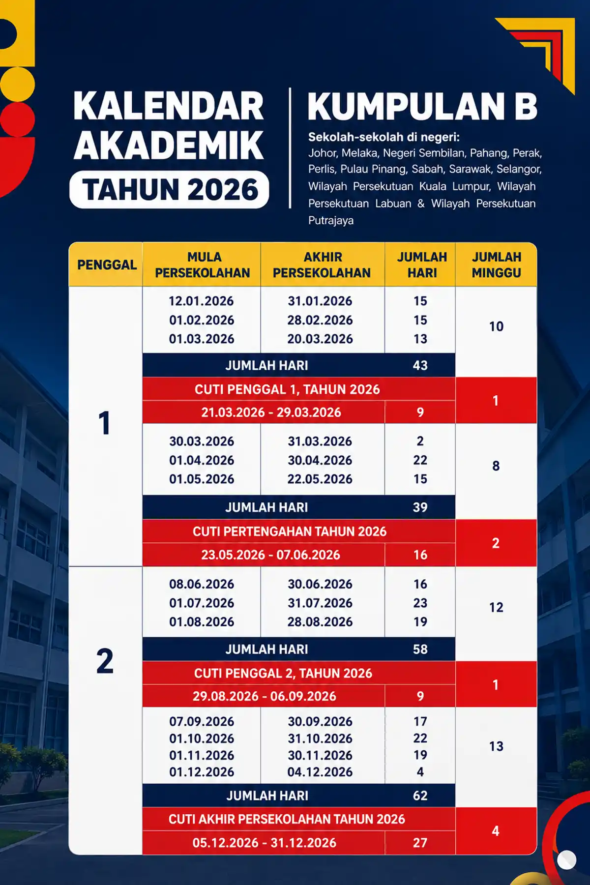 takwim sekolah 2026 kumpulan b