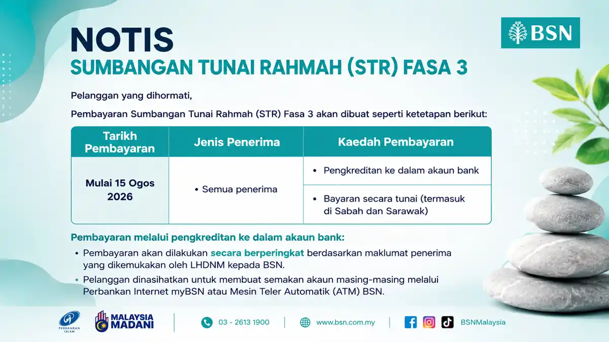tarikh bayaran str 2026 fasa 3 bsn