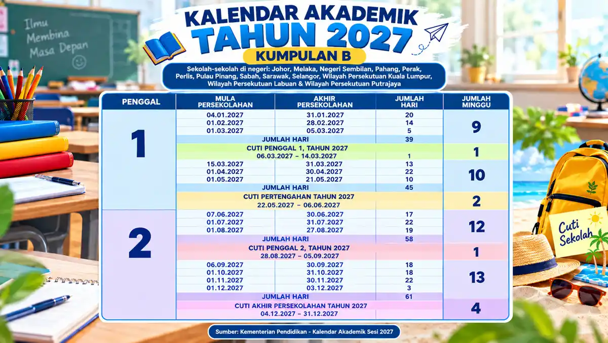 kalendar akademik cuti sekolah 2027 kumpulan b update